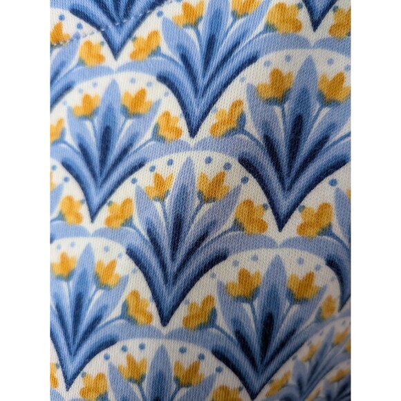 Croft & Barrow Top 3/4 Sleeve Blouse Shirt Women's XXL Cotton Blue Yellow Tulips - Picture 3 of 9